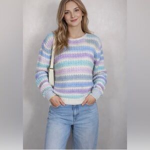 Vintage Rainbow Pastel Striped Textured Knit 80s Retro Sassafras Sweater Sz M